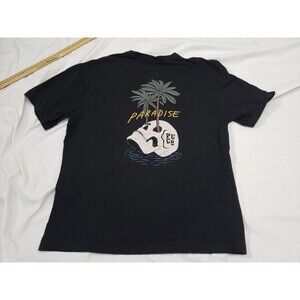 P&Co Skull Palm Tree Graphic T-shirt Men Large Black Embroidered Short Sleeve